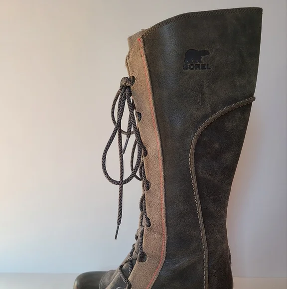 Sorel Cate The Great Wedge Tall Stylish Lace-Up Boots with Red Stitching - Picture 2 of 14